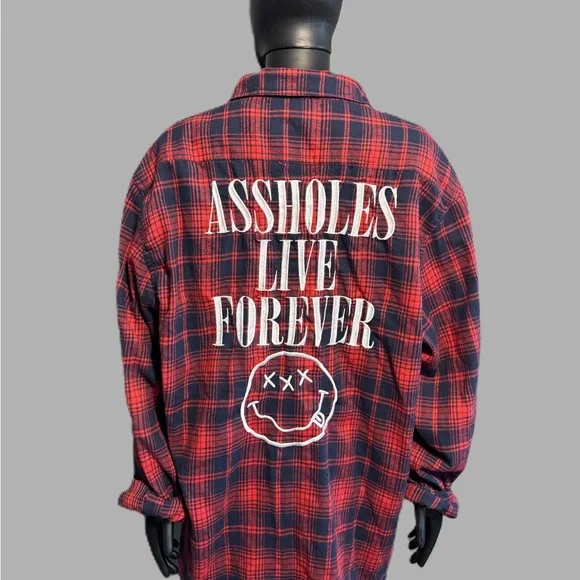 Plaid Red and Black Casual Button Down Shirt - Picture 2 of 5